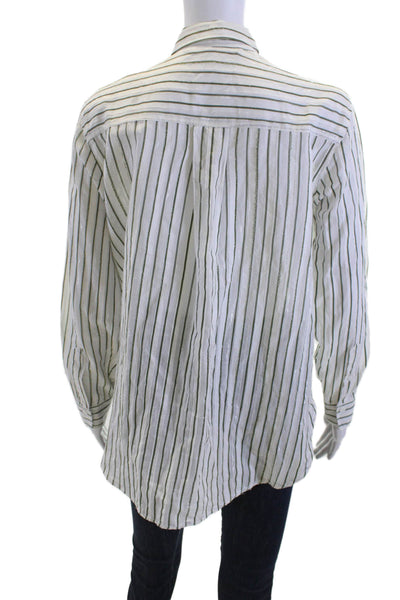 Zara Womens Striped Collared Button-Up White Long Sleeve Size XS