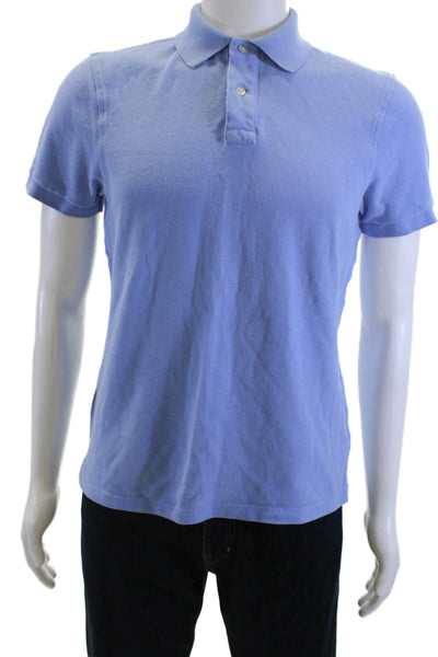 J Crew Mens Short Sleeves Pique Polo Shirt Blue Cotton Size Medium