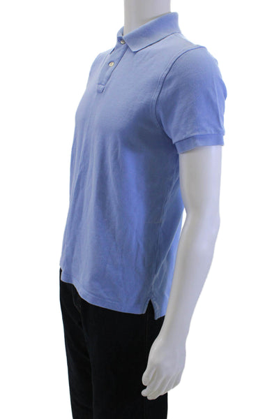 J Crew Mens Short Sleeves Pique Polo Shirt Blue Cotton Size Medium