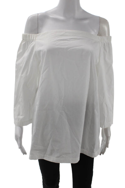Theory Women White Cotton Boho Blouse 3/4 Sleeve Solid Size M