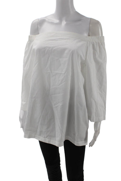 Theory Women White Cotton Boho Blouse 3/4 Sleeve Solid Size M