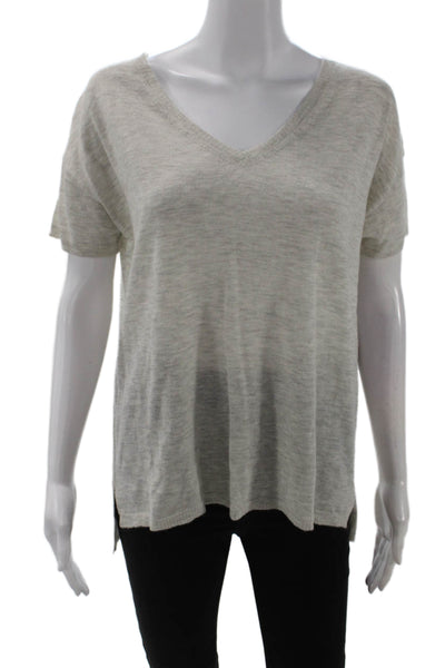 Nili Lotan Women Basic Beige V-Neck Short Sleeve T-Shirt Size M