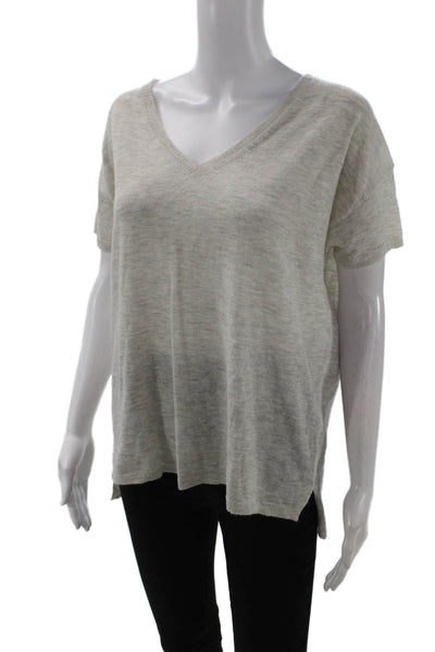 Nili Lotan Women Basic Beige V-Neck Short Sleeve T-Shirt Size M