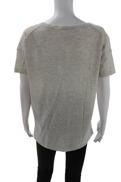 Nili Lotan Women Basic Beige V-Neck Short Sleeve T-Shirt Size M