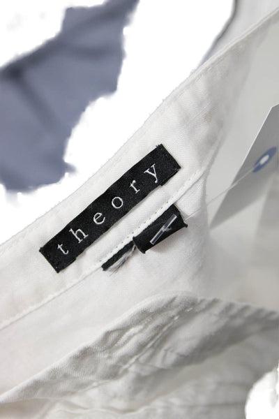 Theory Women Tunic Button-Up White 100% Ramie Long Sleeve Crew Neck Size L