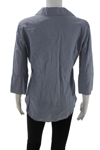 Standard James Perse Women Blue Striped Collared Button-Up 3/4 Sleeve Size 3