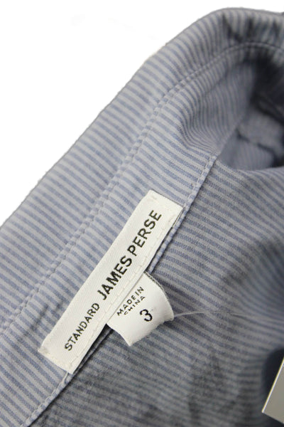 Standard James Perse Women Blue Striped Collared Button-Up 3/4 Sleeve Size 3