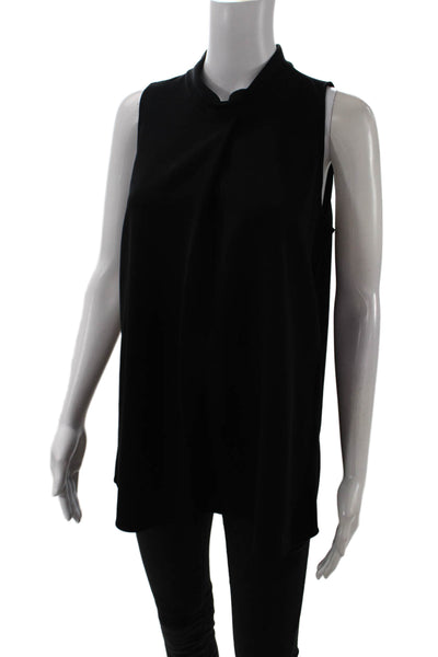 Theory Womens Tunic Blouse Black Mock Neck Zip Sleeveless Size M