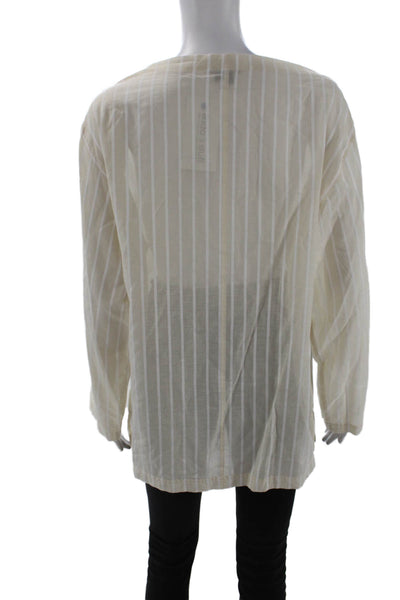 Theory Women Basic Striped Cotton Blouse Long Sleeve Beige Size M