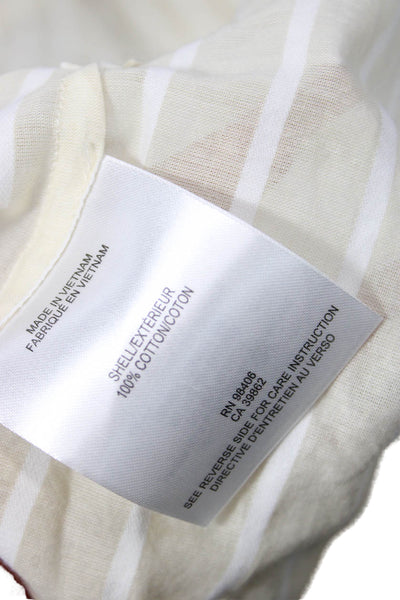 Theory Women Basic Striped Cotton Blouse Long Sleeve Beige Size M