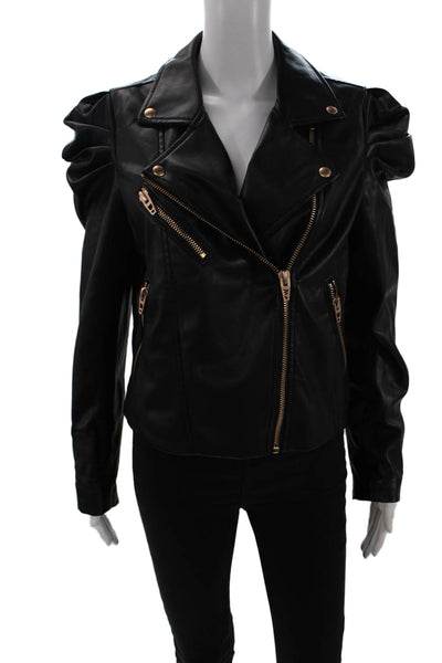 Blank NYC Womens Black Biker Motorcycle Jacket Collared Zip Size M