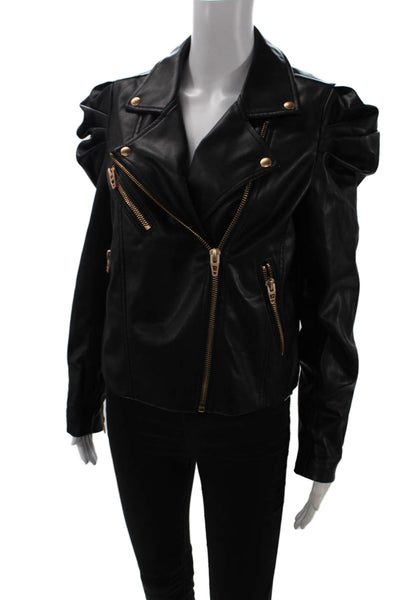 Blank NYC Womens Black Biker Motorcycle Jacket Collared Zip Size M