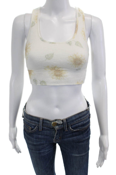Z Supply Women Floral Scoop Neck Sleeveless Crop Top White Size M