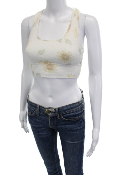 Z Supply Women Floral Scoop Neck Sleeveless Crop Top White Size M
