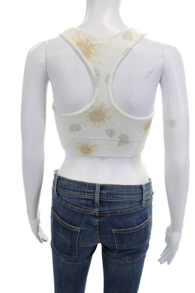 Z Supply Women Floral Scoop Neck Sleeveless Crop Top White Size M