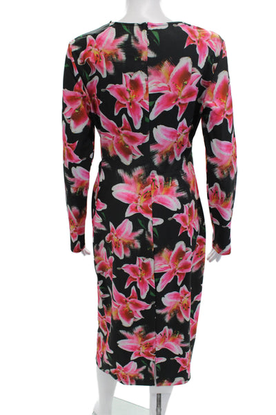 Jonathan Cohen Women Sheath Dress Black Floral Long Sleeve Crew Neck Size L