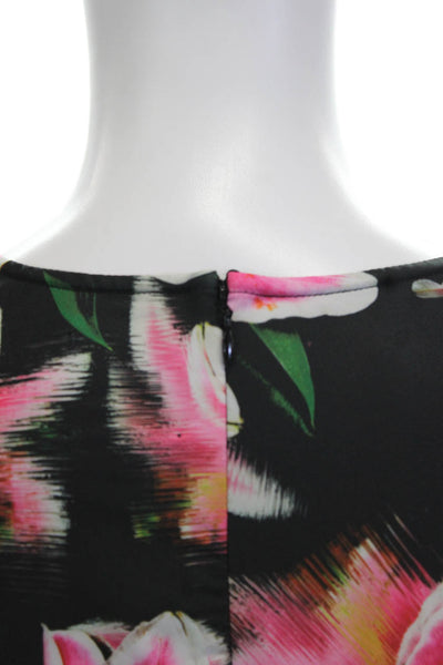 Jonathan Cohen Women Sheath Dress Black Floral Long Sleeve Crew Neck Size L