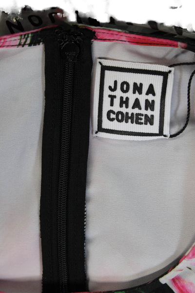 Jonathan Cohen Women Sheath Dress Black Floral Long Sleeve Crew Neck Size L