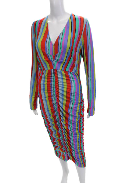 Jonathan Cohen Women Bodycon Dress Striped V-Neck Long Sleeve Size L
