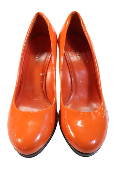 Cole Haan Womens Patent Leather Slip On Heels Orange Size 7