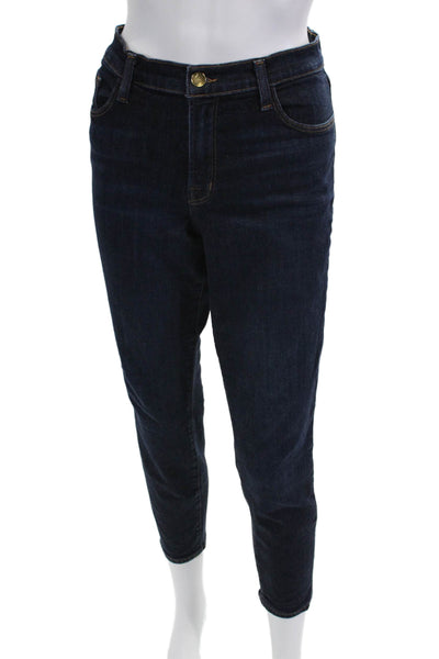 J Brand Women Ankle Cropped Dark Blue Denim Mid Rise Jeans Size 31