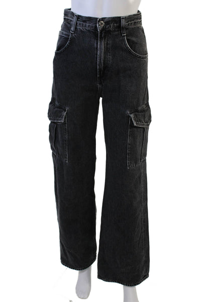 Zara Unisex Dark Gray High-Rise Wide-Leg Jeans Size 23