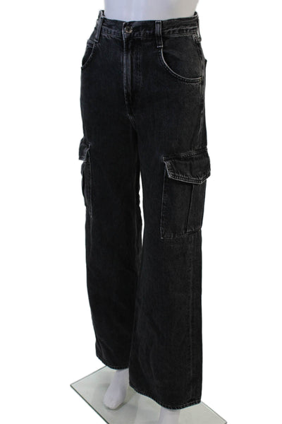 Zara Unisex Dark Gray High-Rise Wide-Leg Jeans Size 23