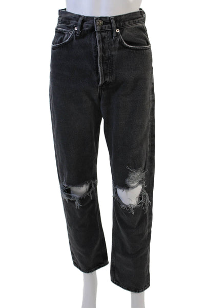 Agolde Unisex Cropped Straight Jeans Dark Gray High Rise Size 23