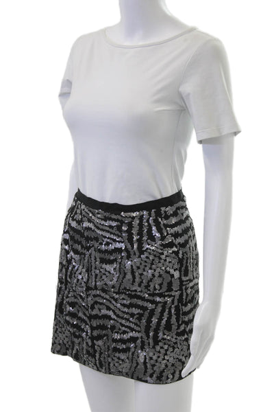 Theory Women Mini A-Line Silk Animal Print Black Skirt Size 12