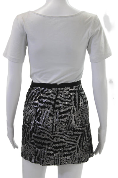 Theory Women Mini A-Line Silk Animal Print Black Skirt Size 12