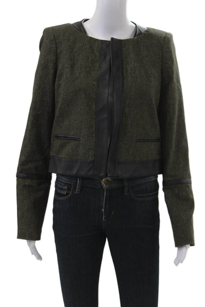 Cynthia Steffe Women Green Blazer Long Sleeve Zip Crew Neck Size 10