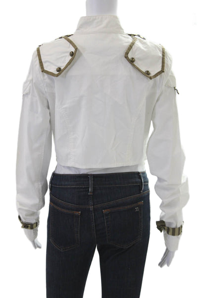 Sass & Bide Women Military Jacket White Striped Cotton High Neck Size S