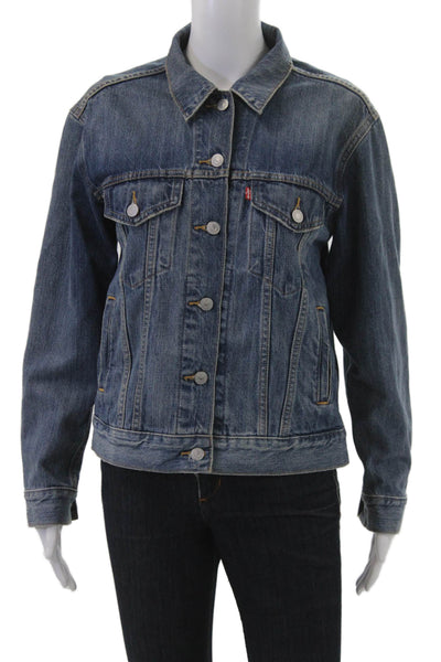 Levis Mens Dark Blue 90s Cotton Collared Long Sleeve Button Jacket Size S