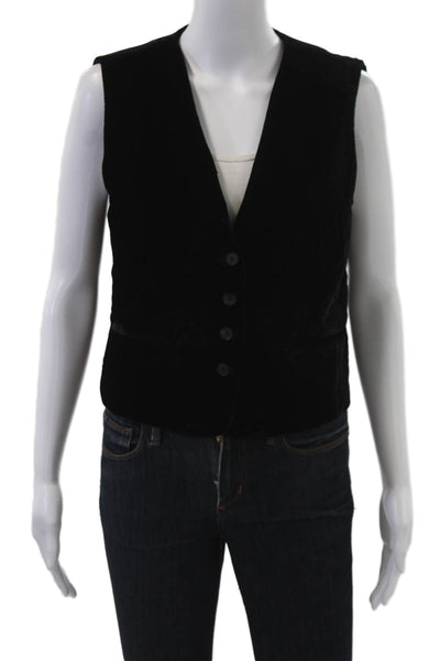Zara Women Black V-Neck Sleeveless Polyester Vest Button Closure Size M