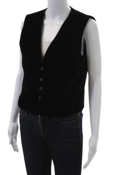 Zara Women Black V-Neck Sleeveless Polyester Vest Button Closure Size M