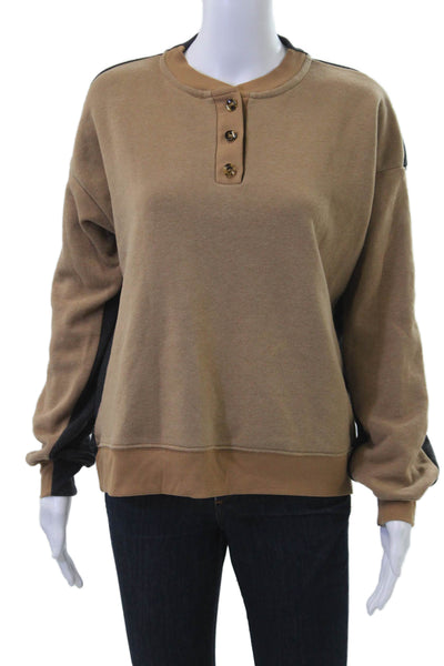 Donni Women Henley Sweatshirts Beige Long Sleeve Crew Neck Size S