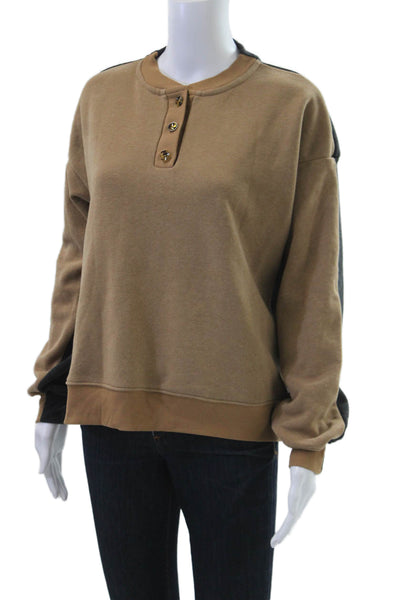 Donni Women Henley Sweatshirts Beige Long Sleeve Crew Neck Size S