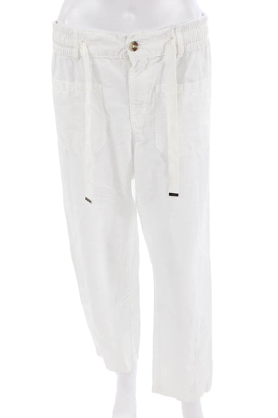 Zara Women White Cotton-Linen Jogger Pants Button Closure Size M