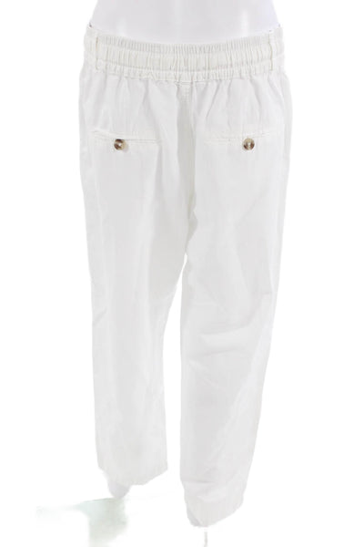 Zara Women White Cotton-Linen Jogger Pants Button Closure Size M