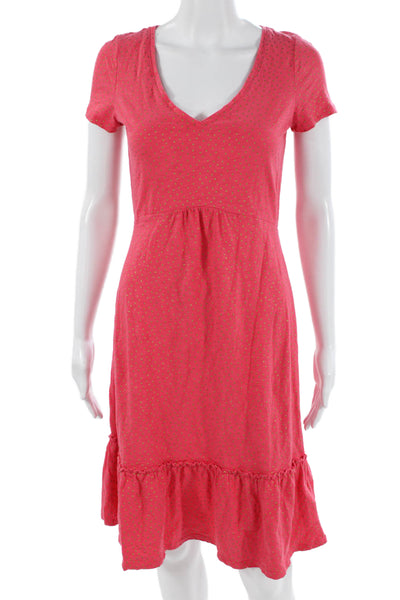 Boden Women Pink Polka Dot V-Neck Cotton Sundress Short Sleeve Mid-Calf Size 2