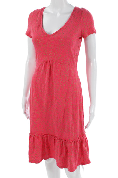Boden Women Pink Polka Dot V-Neck Cotton Sundress Short Sleeve Mid-Calf Size 2