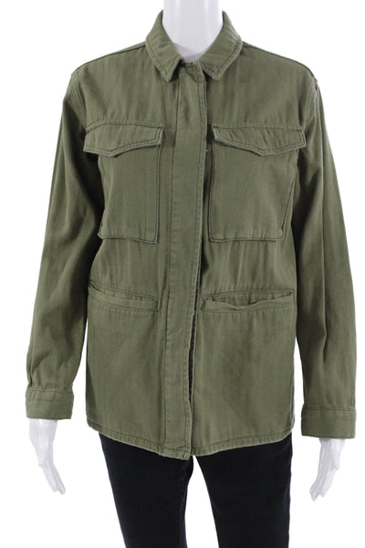 Topshop Unisex Military Jacket Green Cotton Collared Long Sleeve Size 4