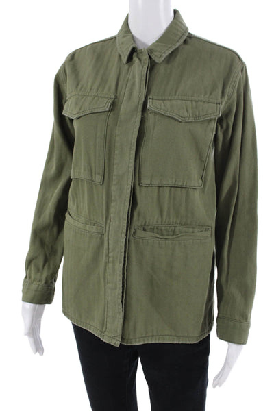 Topshop Unisex Military Jacket Green Cotton Collared Long Sleeve Size 4