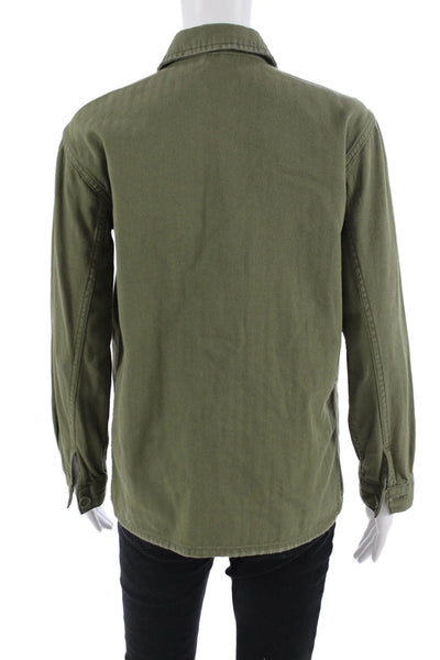 Topshop Unisex Military Jacket Green Cotton Collared Long Sleeve Size 4
