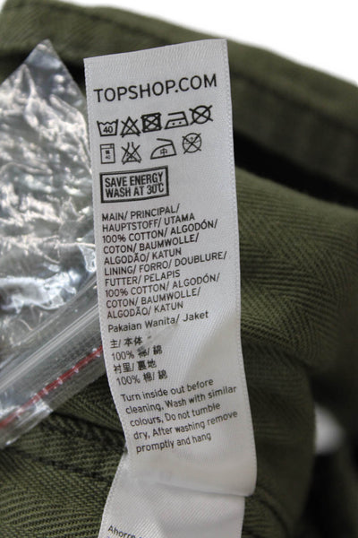 Topshop Unisex Military Jacket Green Cotton Collared Long Sleeve Size 4