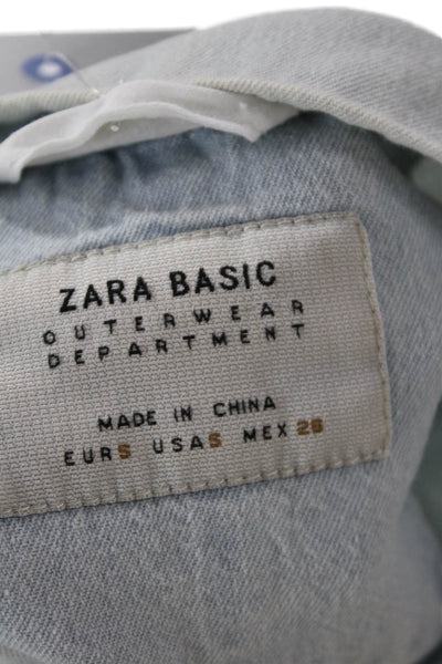 Zara Women Light Blue Cotton Blend Mock Neck 3/4 Sleeve Jacket Size S
