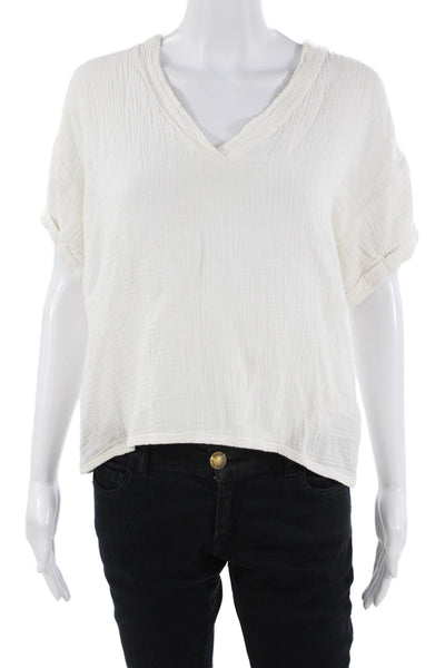 Nation LTD Womens Basic White V-Neck Cotton Short Sleeve Blouse Size S
