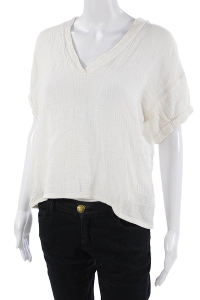 Nation LTD Womens Basic White V-Neck Cotton Short Sleeve Blouse Size S
