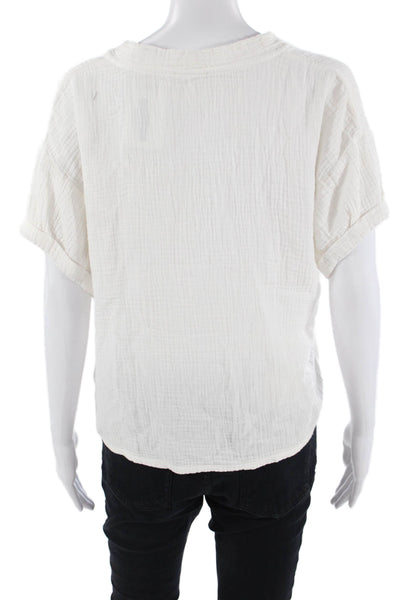 Nation LTD Womens Basic White V-Neck Cotton Short Sleeve Blouse Size S
