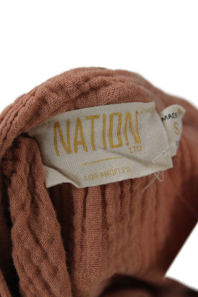 Nation LTD Womens Bohemian Tunic Blouse Brown V-Neck 3/4 Sleeve Cotton Size S